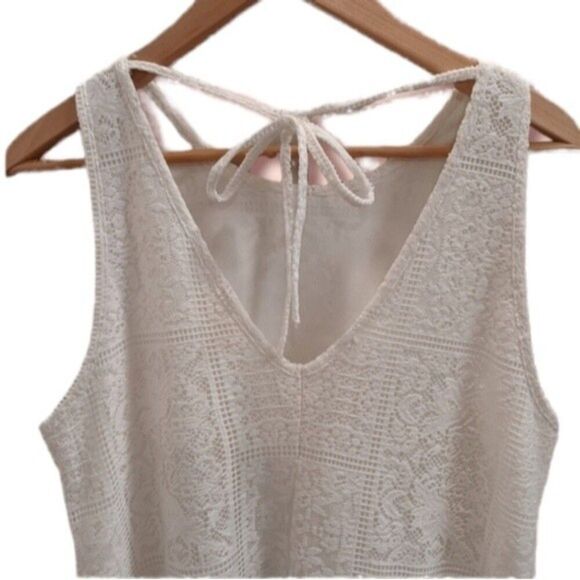 Womens White Mini Dress Crochet Boho Medium Bohemian Casual - Picture 3 of 7